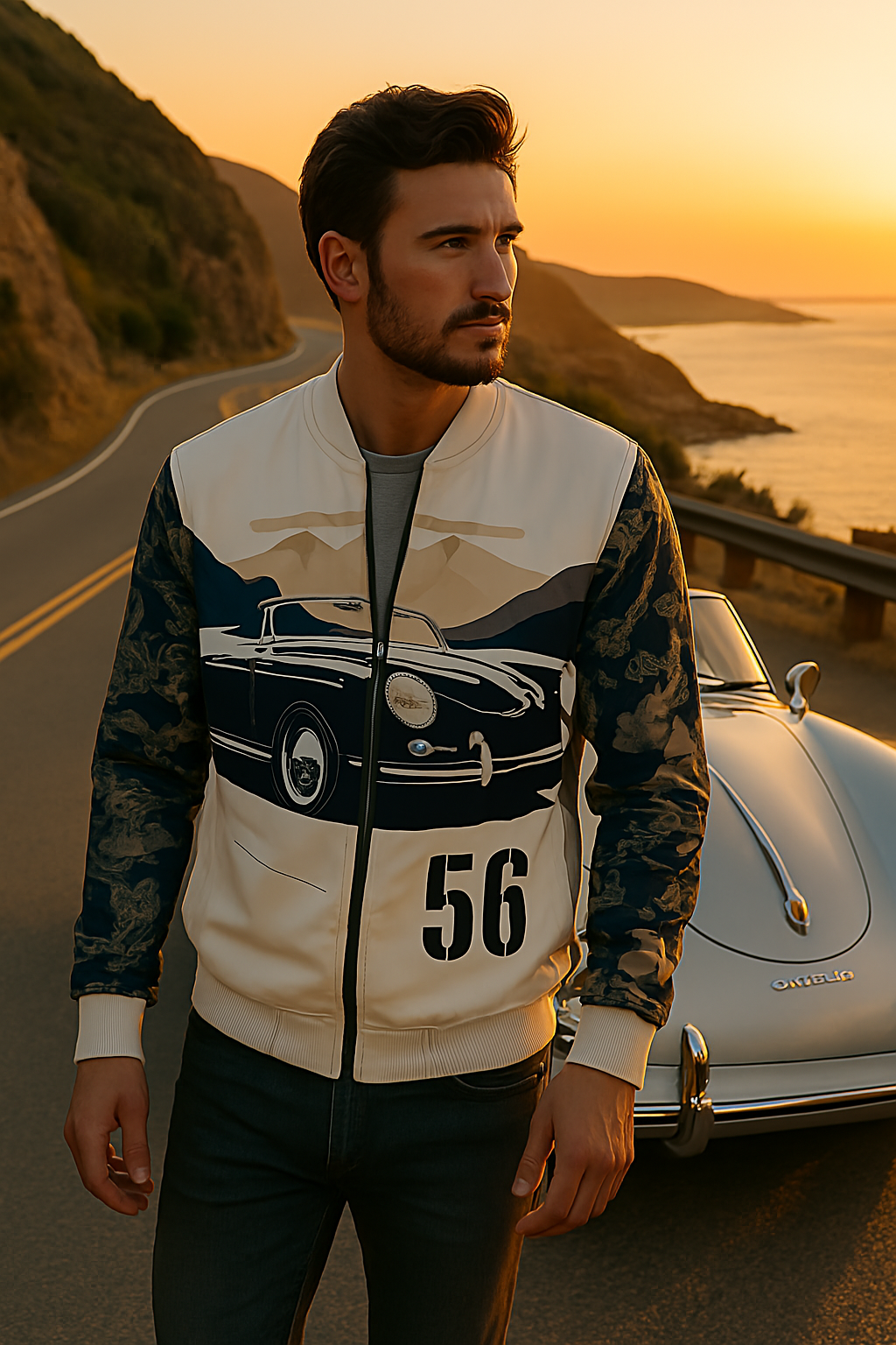 Vintage Pro Turing sports car Unisex Bomber Jacket art inspired design Hokusai
