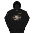Front view of Zuzuv Skin Deep Water black pullover hoodie featuring aggressive anglerfish graphic print with glowing lure details